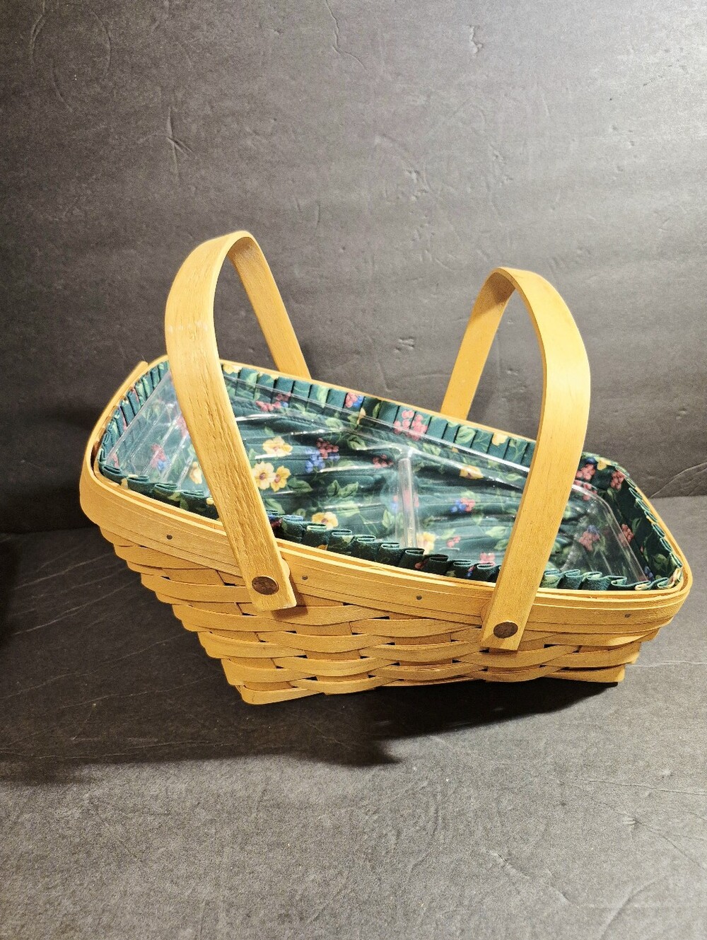 Longaberger Medium Vegetable Basket Liner Green Floral Ruffled Edge  & Protector
